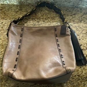 RARE! Coach leather large bag/tote taupe & espresso legacy Bohemian style EUC